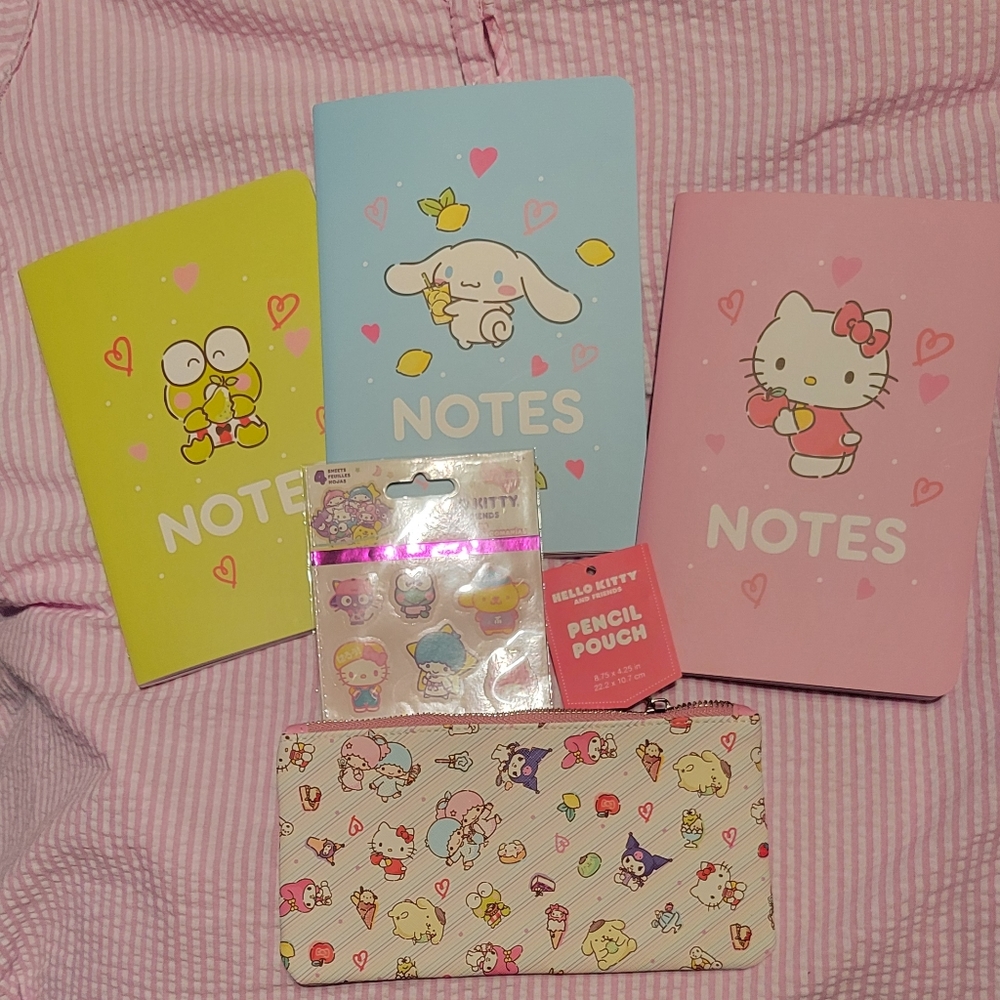 Hello Kitty and friends Stationery Bundle Stickers Pencil Pouch Notebooks
